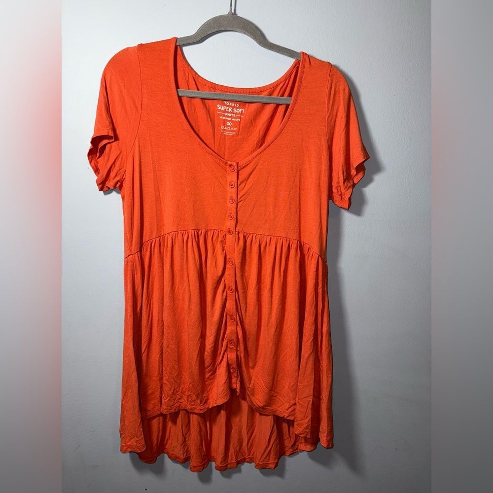 Torrid Super Soft Button-Front Seamed Babydoll Top in orange size 00 (10/12) EUC